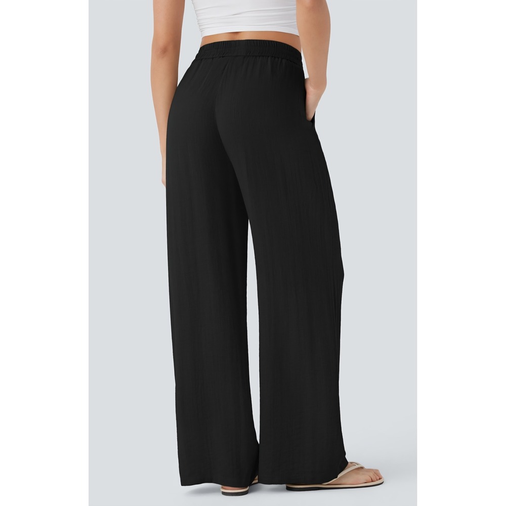 Halara High Waisted Drawstring Pocket Wide Leg Casual Linen- Small Tall - Picture 2 of 7